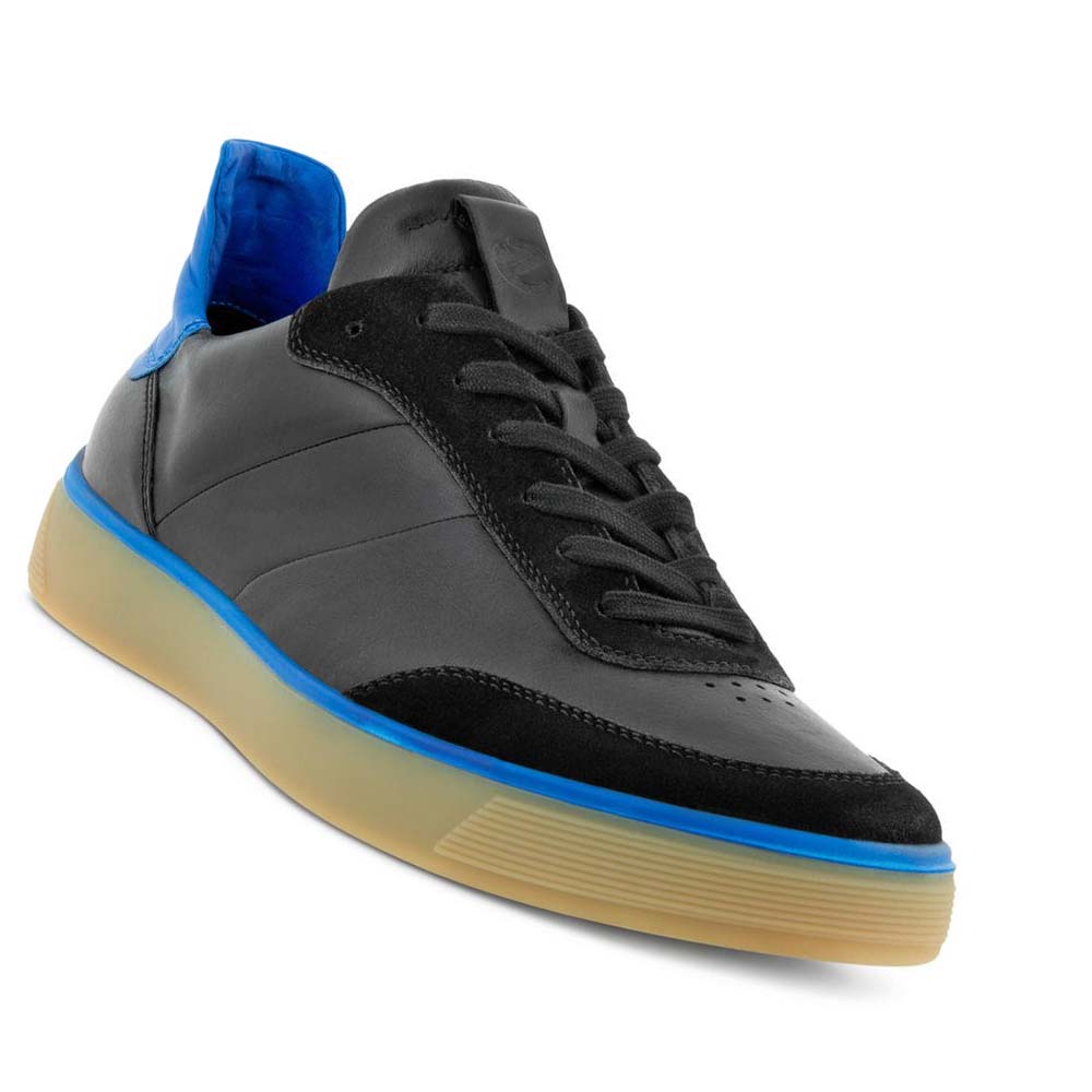 Men's Ecco Street Tray M Laced Casual Shoes Black / Blue | USA 496AHK